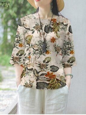 EMERY ROSE Floral Print Drawstring Blouse Long Sleeve Polyester Size M